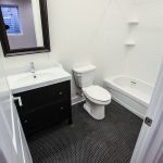 Contemporary New Construction Penny Tile Basement Bathroom
